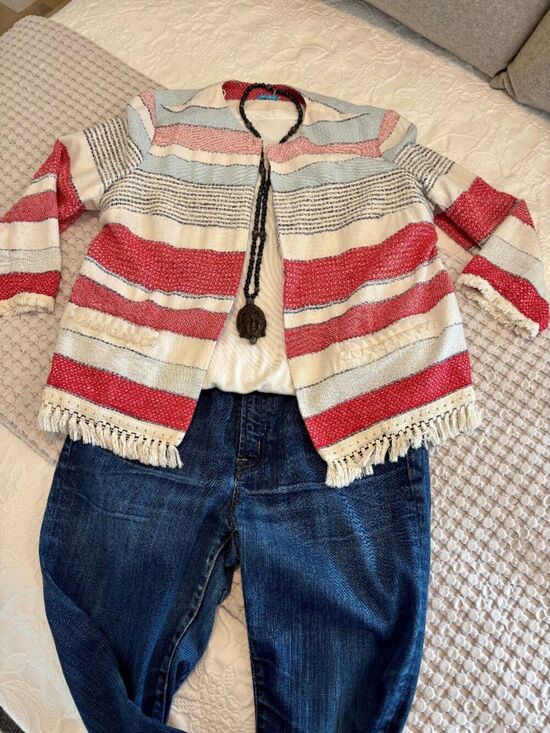 J. McLaughlin Jackets & Blazers - J.McLaughlin Textured Jacket Large Fringe Trim Woven Preppy Statement